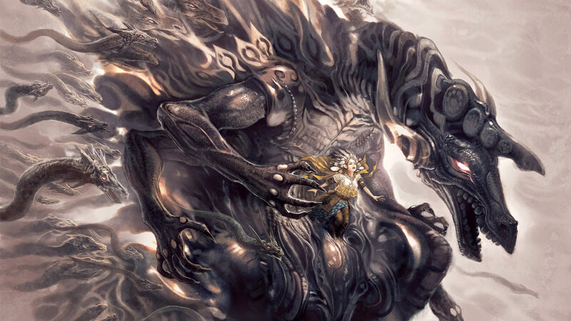 Woman Confronting Dragon — Black