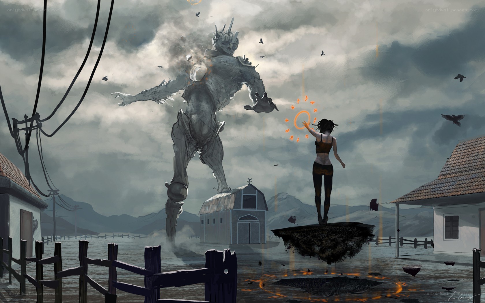 Woman confronts giant robot
