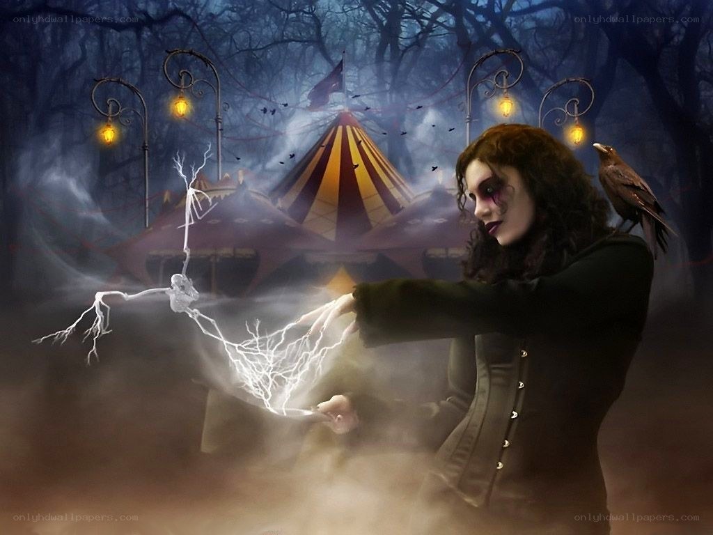 Woman conjuring lightning in a circus
