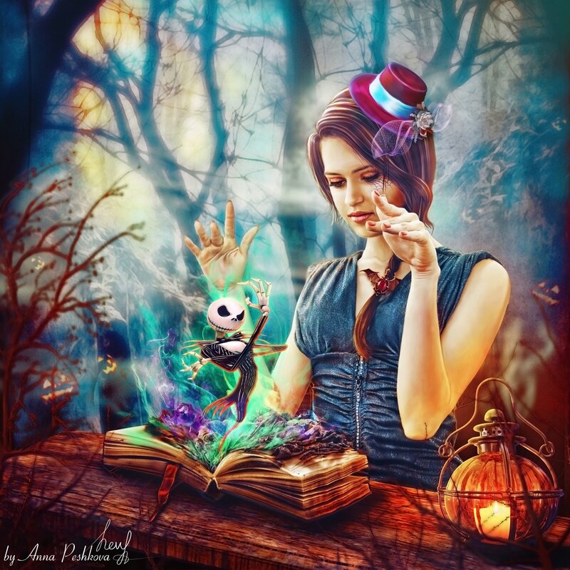 Woman Conjuring Skeleton