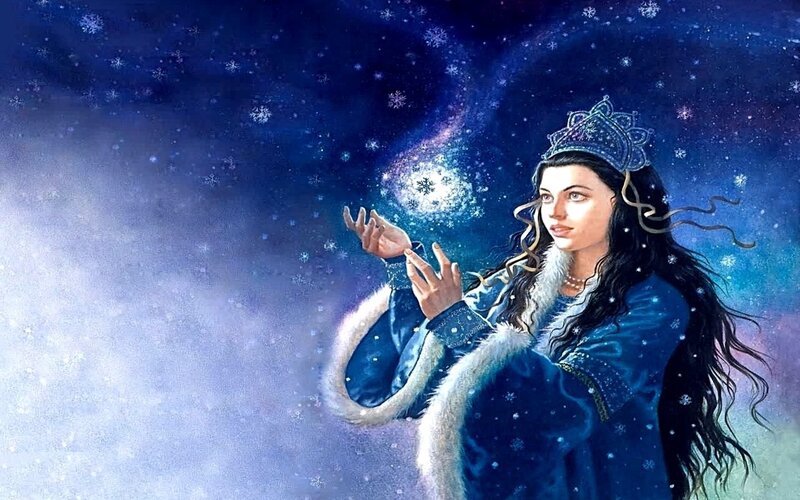 woman conjuring snowflakes