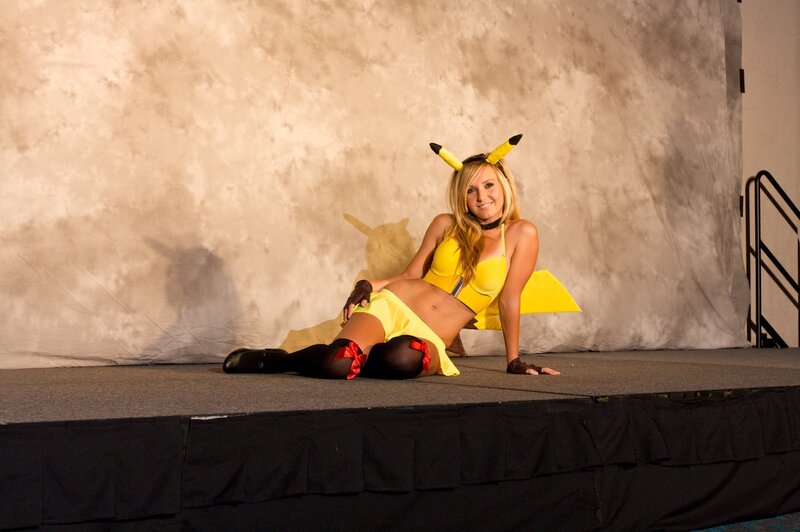 Woman cosplaying as Pikachu