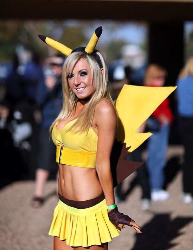 Woman cosplaying as Pikachu