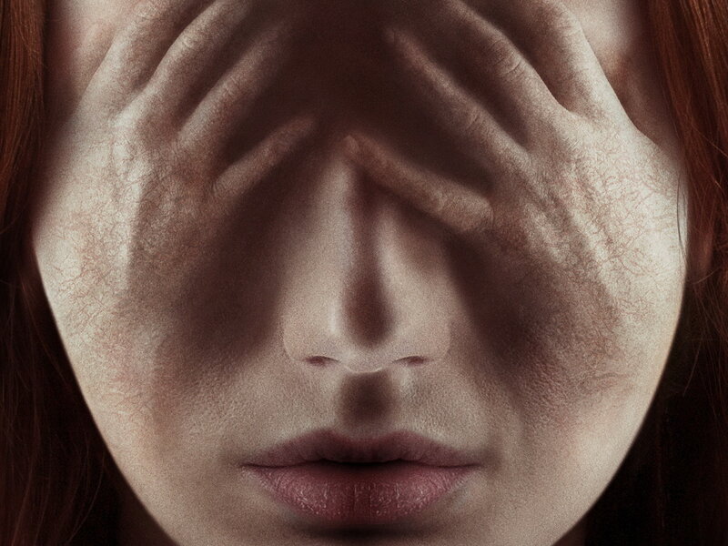 Woman Covering Face — Brown, Dramatic