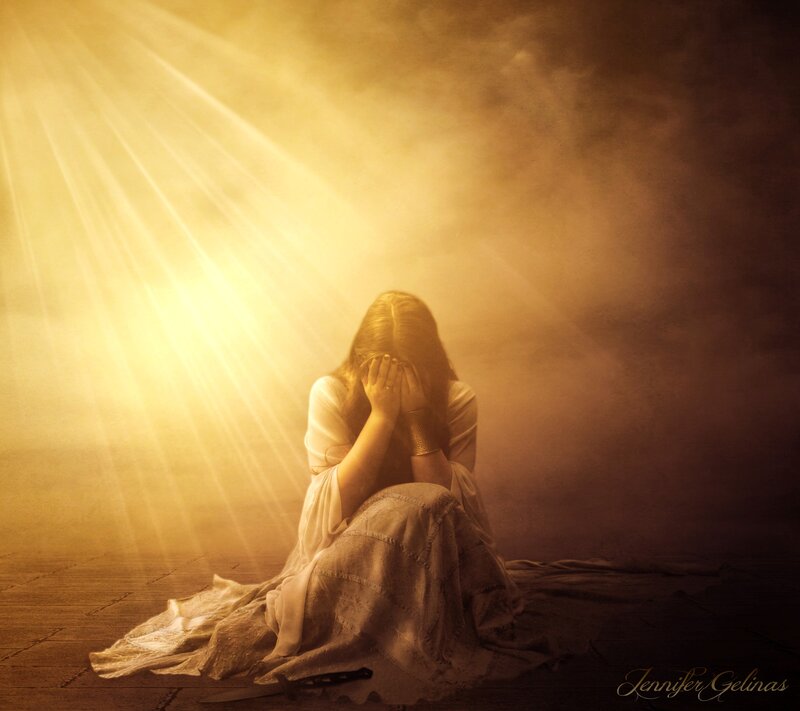 Woman Covering Face — Gold