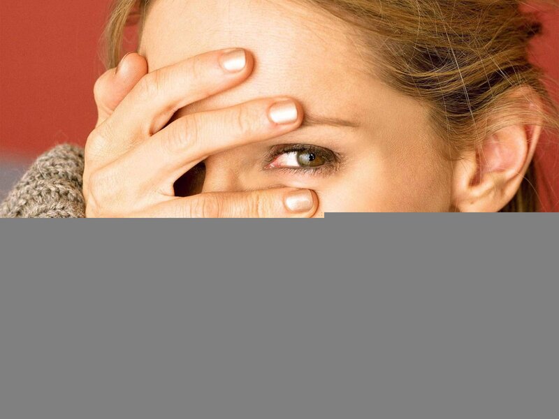 Woman Covering Face — Red, Dramatic, Photograph, Hand