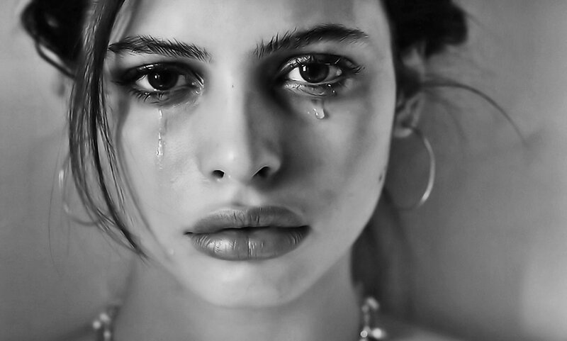 Woman Crying in Black and White — Dramatic