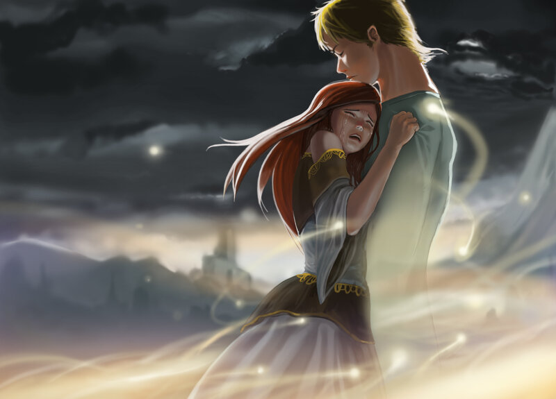 woman crying in man's arms