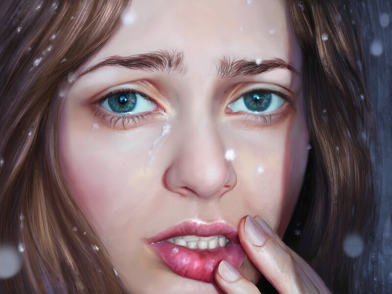 Woman Crying in Snow