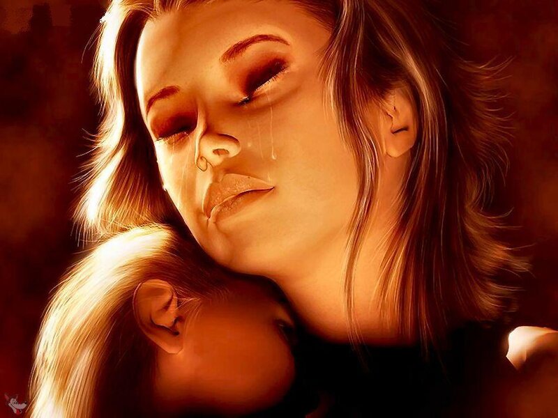 Woman Crying with Child — Brown