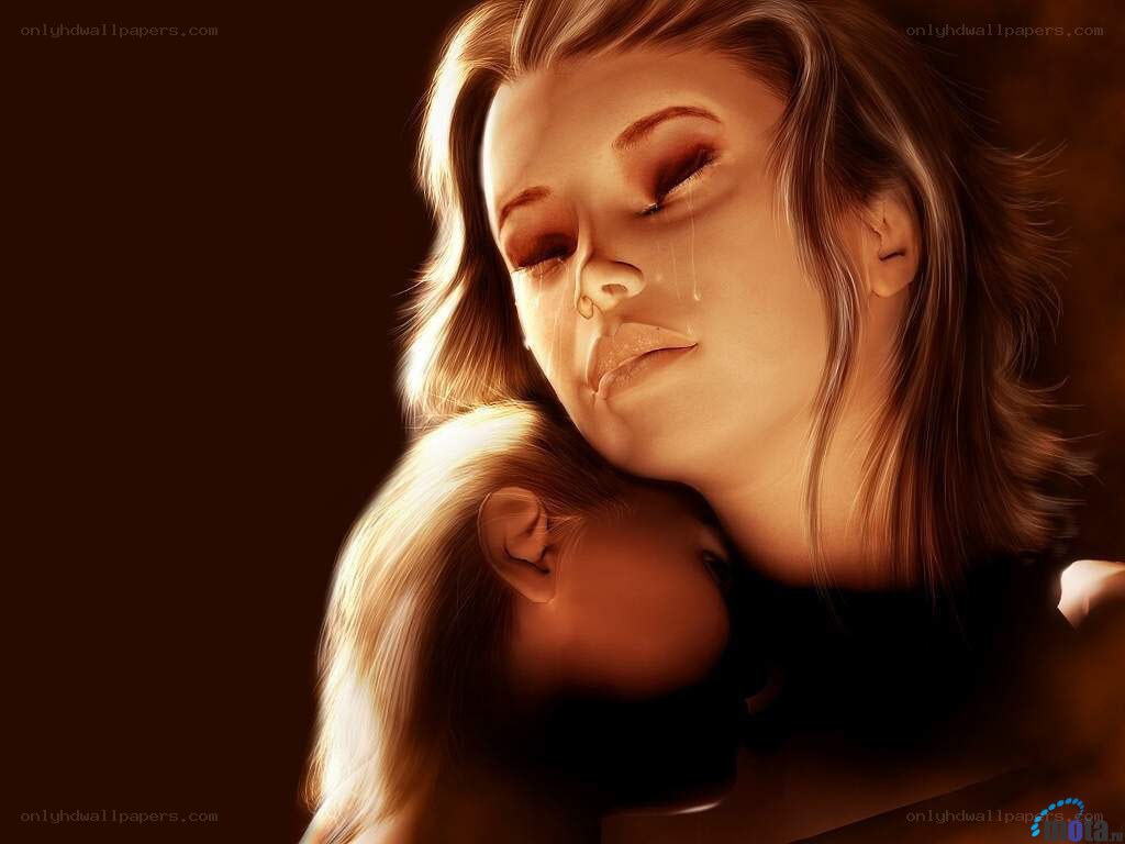 woman crying with child