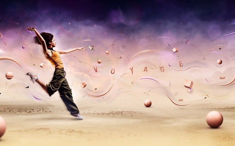 woman dancing in a surreal landscape