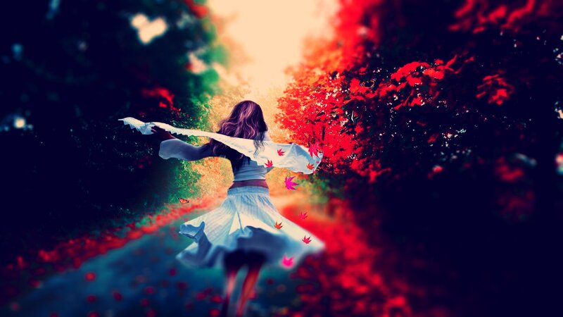 woman dancing in autumn forest