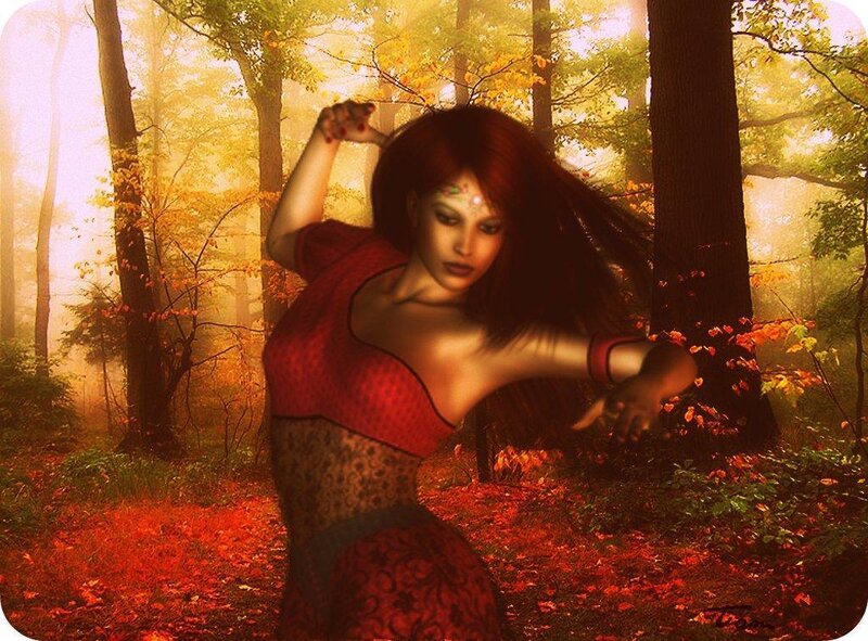woman dancing in autumn forest
