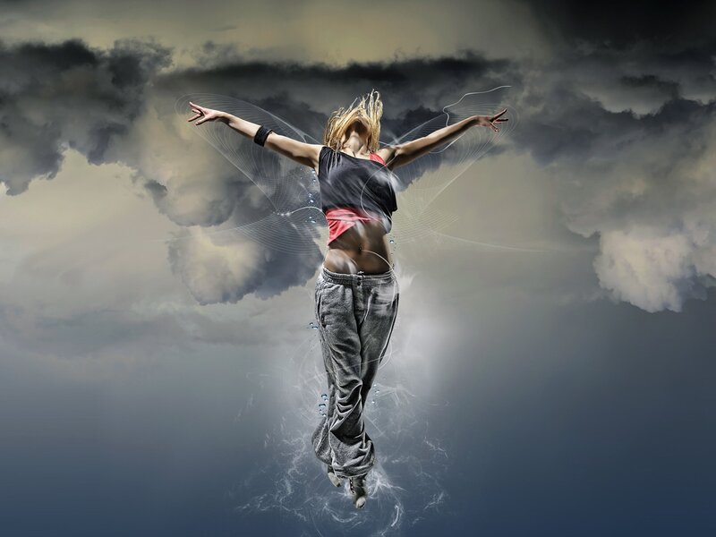 Woman Dancing in Clouds — Gray