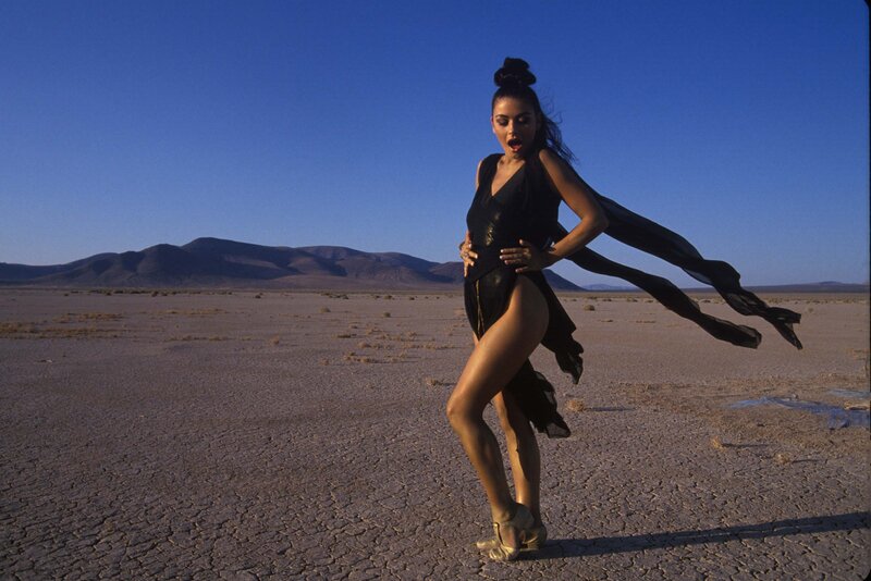 Woman dancing in desert