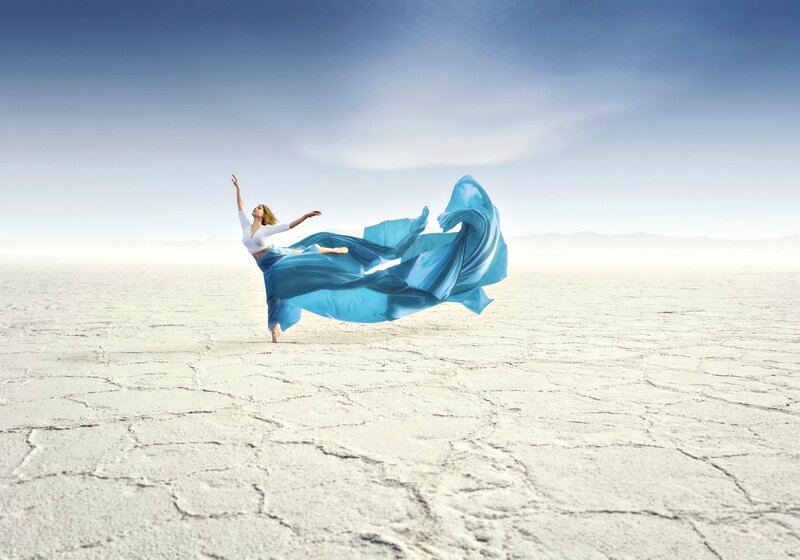 Woman Dancing in Desert — Blue