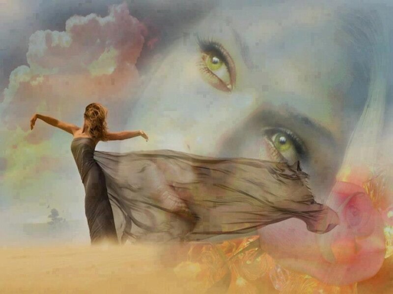 Woman Dancing in Desert — Brown, Dreamy