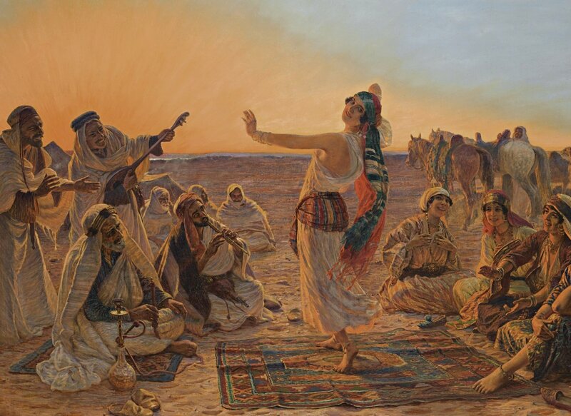 Woman Dancing in Desert — Orange, Dramatic, Sunset