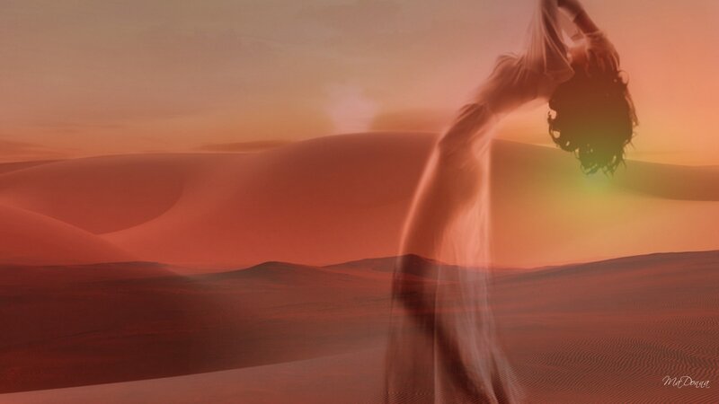 Woman Dancing in Desert — Orange