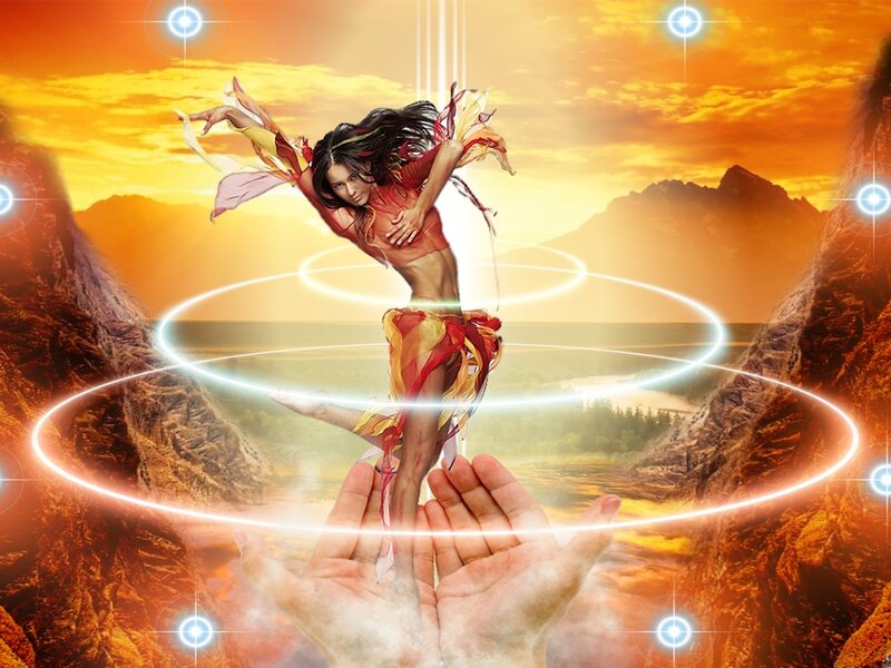 Woman Dancing in Energy Rings