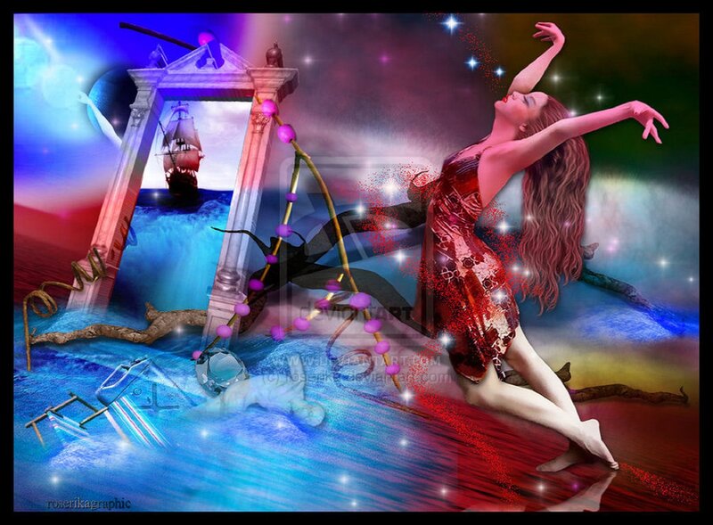 Woman Dancing in Fantasy Scene