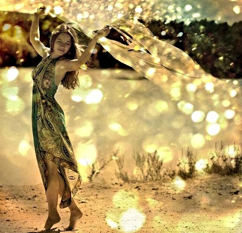Woman Dancing in Field — Green, Dreamy