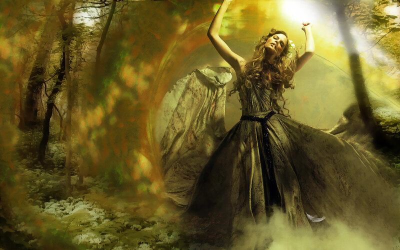 woman dancing in forest