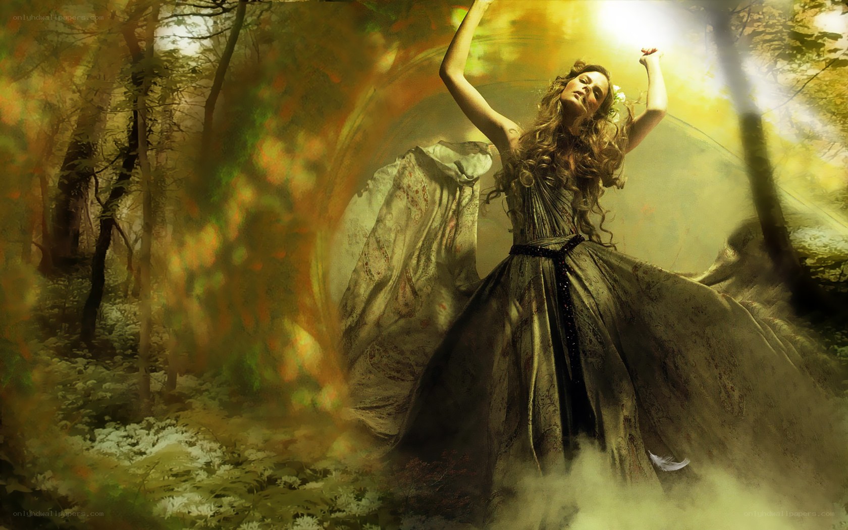 woman dancing in forest