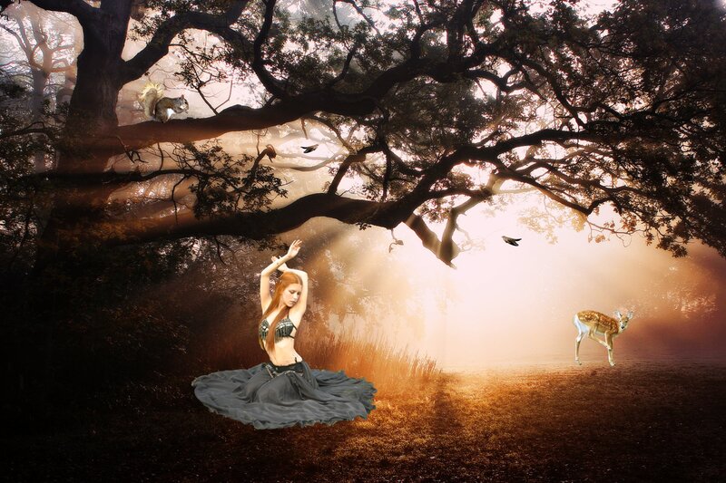 Woman Dancing in Forest — Brown