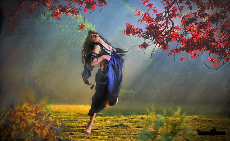 Woman Dancing in Forest — Green