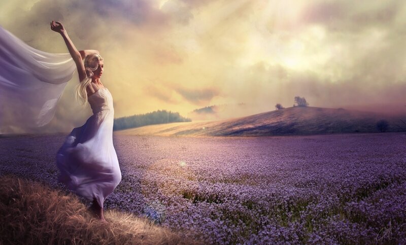 woman dancing in lavender field
