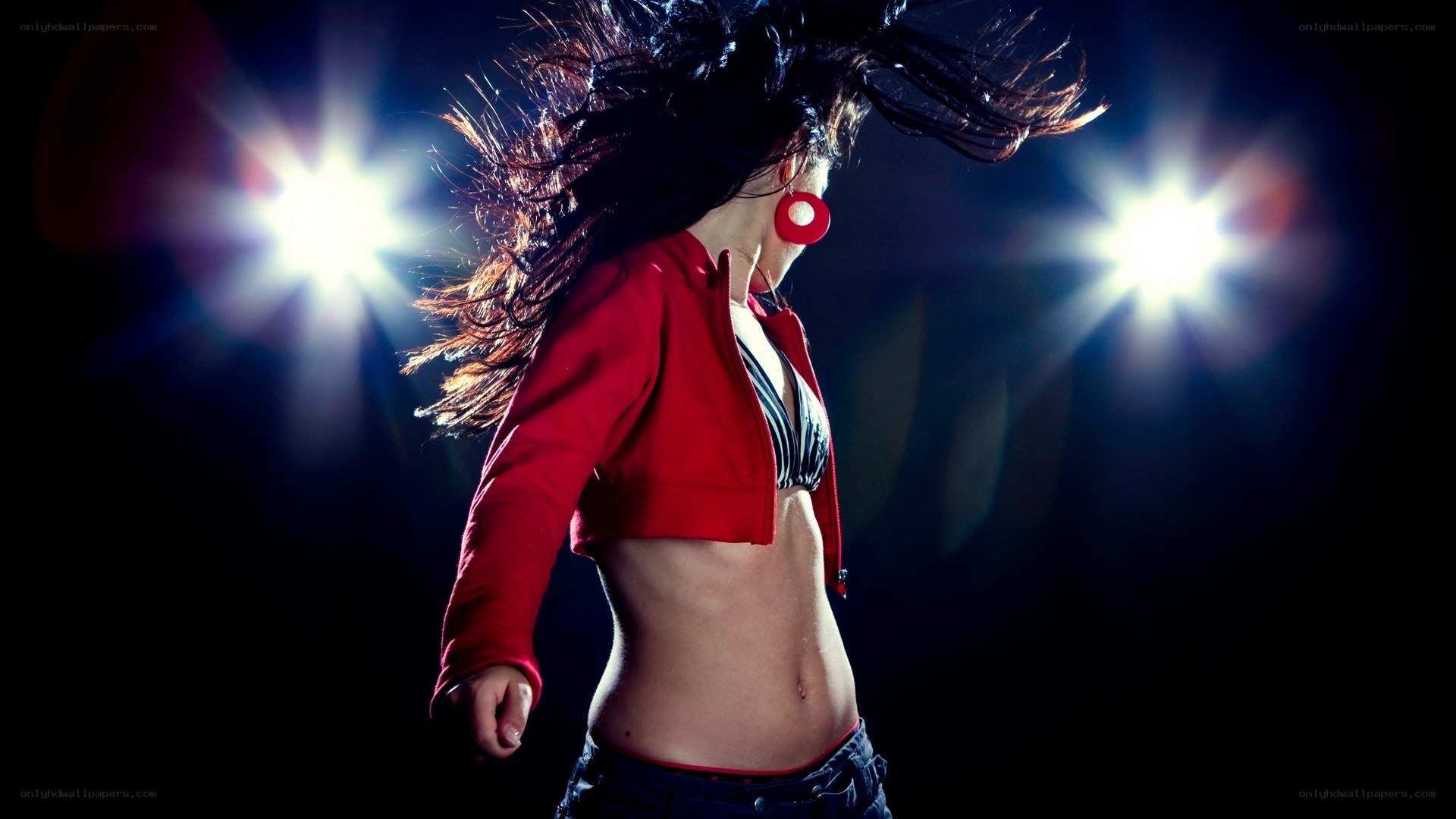 woman dancing in red jacket