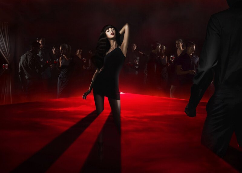 woman dancing in red light