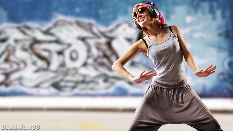 Woman Dancing in Street — Gray