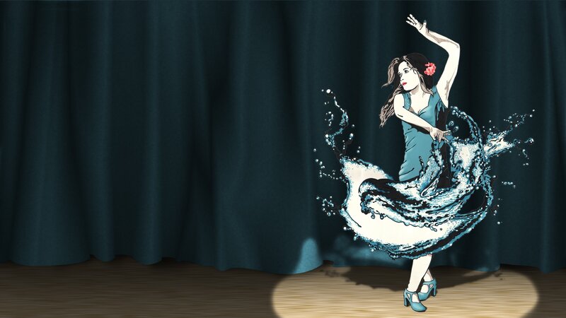 Woman Dancing in Water — Blue, Dramatic, Digital Art