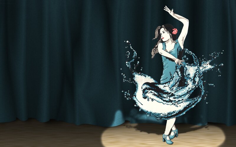 Woman Dancing in Water — Blue