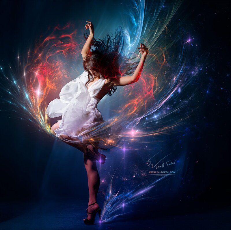 Woman Dancing in White Dress — Blue