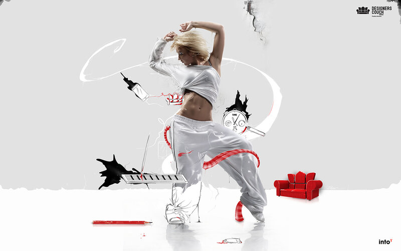 Woman Dancing in White — Dynamic, Digital Art