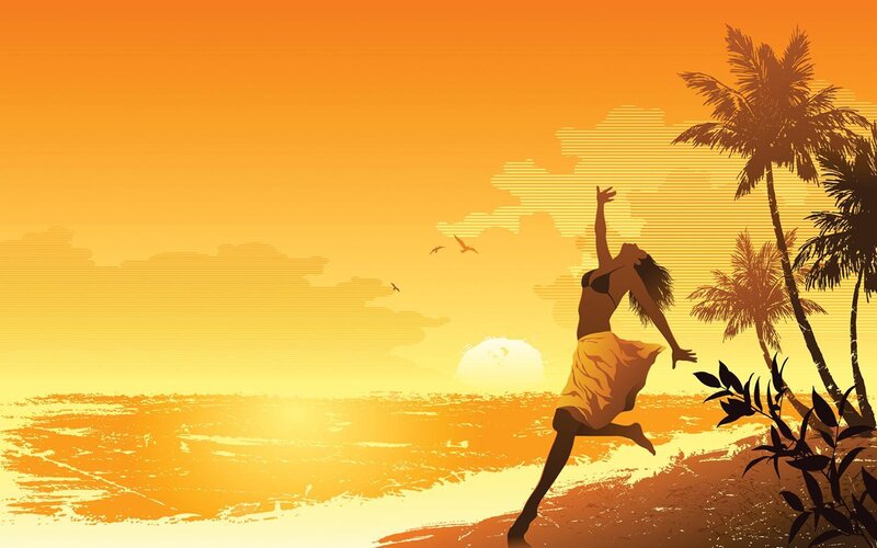 Woman dancing on beach at sunset