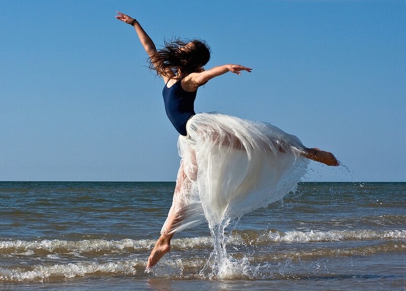 Woman Dancing on Beach — Blue, Dynamic