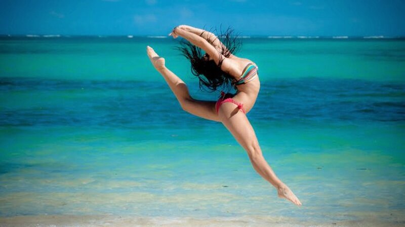 Woman Dancing on Beach — Blue