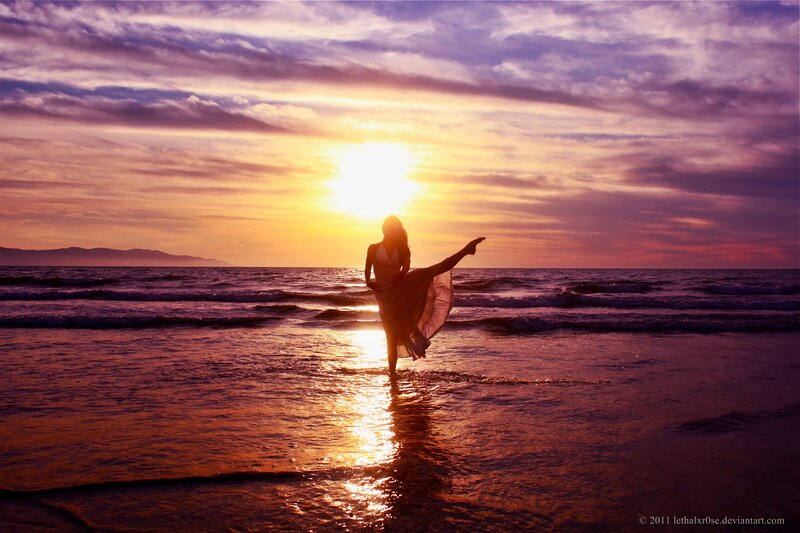 Woman Dancing on Beach — Purple