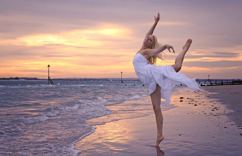 Woman Dancing on Beach — White, Serene