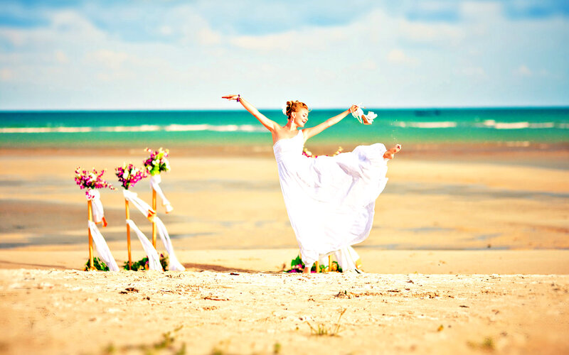 Woman Dancing on Beach — White