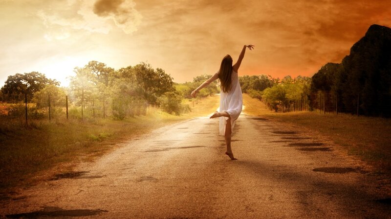 Woman Dancing on Road — Orange