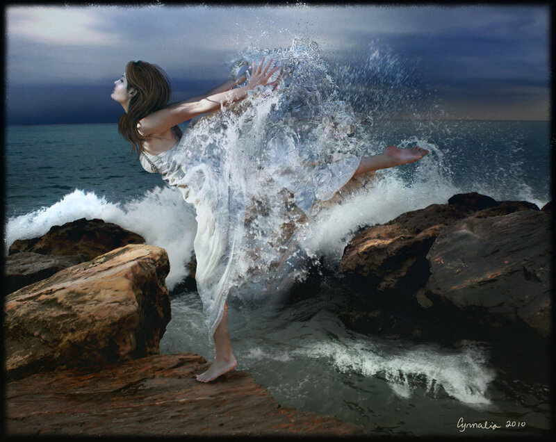 woman dancing on rocky shore