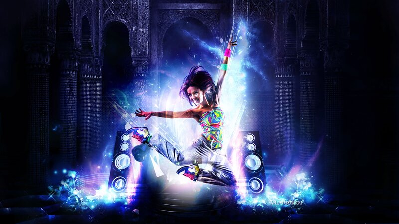 Woman Dancing on Stage — Blue, Energetic