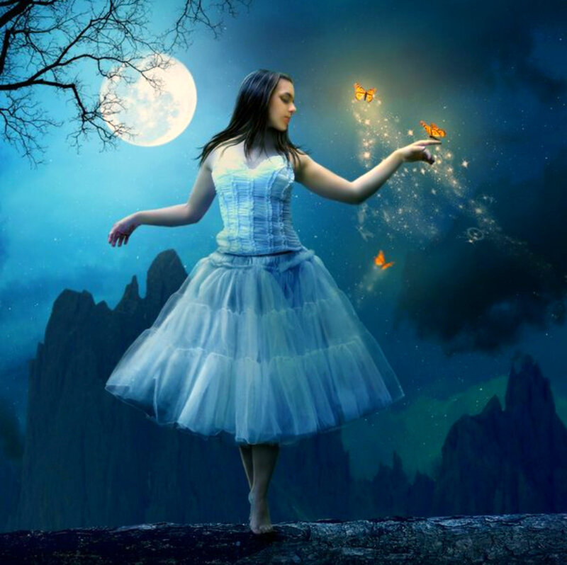woman dancing under moonlight