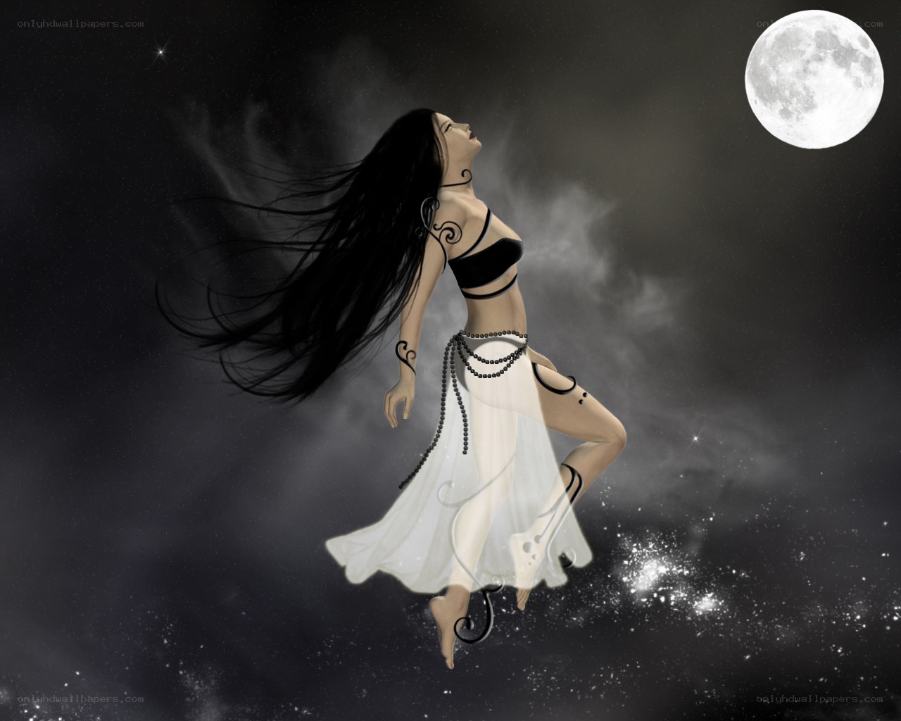 woman dancing under the moon